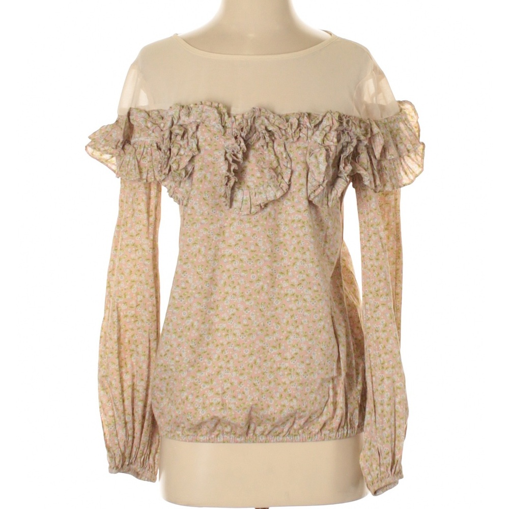 RYU by Modcloth Eclectic Twee Coquette Tan Floral Print Long Sleeve Blouse